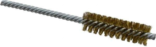 Made in USA - 5/8" Diam Helical Brass Tube Brush - Double Spiral, 0.005" Filament Diam, 2" Brush Length, 5" OAL, 0.208" Diam Galvanized Steel Shank - Exact Tool & Supply