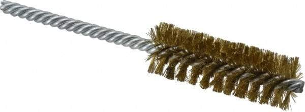 Made in USA - 7/8" Diam Helical Brass Tube Brush - Double Spiral, 0.006" Filament Diam, 2-1/2" Brush Length, 5-1/2" OAL, 0.237" Diam Galvanized Steel Shank - Exact Tool & Supply