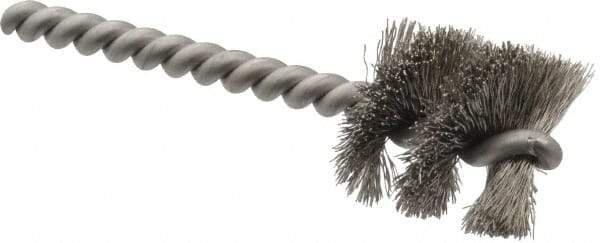 Made in USA - 1" Diam Helical Stainless Steel Tube Brush - 0.008" Filament Diam, 1" Brush Length, 3-1/2" OAL, 0.248" Diam Stainless Steel Shank - Exact Tool & Supply