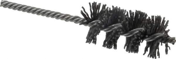 Made in USA - 1-1/4" Diam Helical Nylon Tube Brush - Single Spiral, 0.04" Filament Diam, 2-1/2" Brush Length, 5-1/2" OAL, 15/64" Diam Galvanized Steel Shank - Exact Tool & Supply