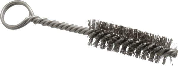 Made in USA - 2-1/2" Long x 3/4" Diam Stainless Steel Twisted Wire Bristle Brush - Double Spiral, 5-1/2" OAL, 0.01" Wire Diam, 0.162" Shank Diam - Exact Tool & Supply