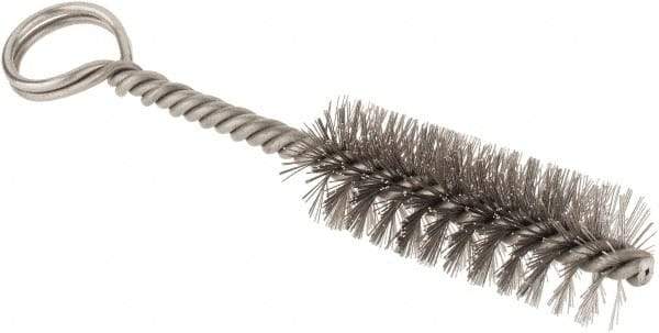 Made in USA - 2-1/2" Long x 7/8" Diam Stainless Steel Twisted Wire Bristle Brush - Double Spiral, 5-1/2" OAL, 0.01" Wire Diam, 0.162" Shank Diam - Exact Tool & Supply