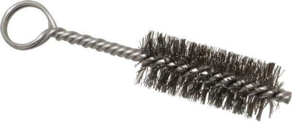 Made in USA - 2-1/2" Long x 1" Diam Stainless Steel Twisted Wire Bristle Brush - Double Spiral, 5-1/2" OAL, 0.01" Wire Diam, 0.162" Shank Diam - Exact Tool & Supply