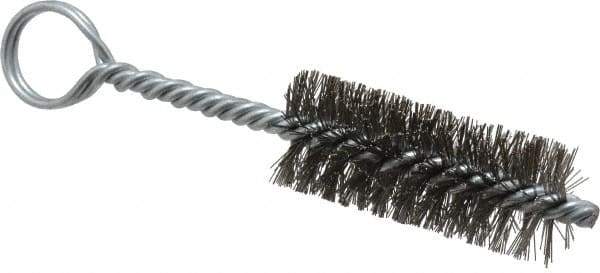 Made in USA - 2-1/2" Long x 1" Diam Stainless Steel Twisted Wire Bristle Brush - Double Spiral, 5-1/2" OAL, 0.01" Wire Diam, 0.235" Shank Diam - Exact Tool & Supply