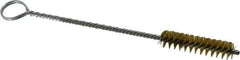 Made in USA - 1-1/2" Long x 3/8" Diam Brass Twisted Wire Bristle Brush - Double Spiral, 5-1/2" OAL, 0.005" Wire Diam, 1/8" Shank Diam - Exact Tool & Supply