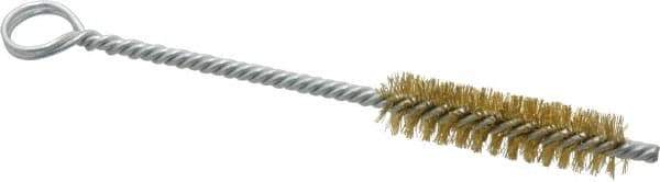 Made in USA - 2" Long x 1/2" Diam Brass Twisted Wire Bristle Brush - Double Spiral, 5-1/2" OAL, 0.006" Wire Diam, 0.162" Shank Diam - Exact Tool & Supply