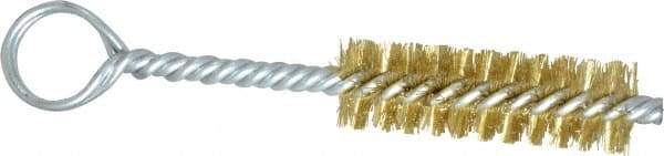 Made in USA - 2-1/2" Long x 3/4" Diam Brass Twisted Wire Bristle Brush - Double Spiral, 5-1/2" OAL, 0.01" Wire Diam, 0.235" Shank Diam - Exact Tool & Supply