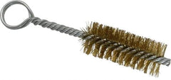 Made in USA - 2-1/2" Long x 1" Diam Brass Twisted Wire Bristle Brush - Double Spiral, 5-1/2" OAL, 0.01" Wire Diam, 0.235" Shank Diam - Exact Tool & Supply