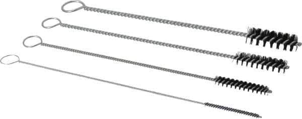 PRO-SOURCE - 4 Piece Nylon Hand Tube Brush Set - 1-1/2" Brush Length, 8" OAL, 0.016" Shank Diam, Includes Brush Diams 1/8", 1/4", 3/8" & 1/2" - Exact Tool & Supply
