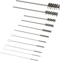 PRO-SOURCE - 11 Piece Stainless Steel Hand Tube Brush Set - 3/4" to 1-1/2" Brush Length, 4" OAL, 0.034" Shank Diam, Includes Brush Diams 1/4", 5/16", 3/8", 1/2" & 3/4" - Exact Tool & Supply