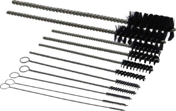 PRO-SOURCE - 11 Piece Nylon Hand Tube Brush Set - 3/4" to 1-1/2" Brush Length, 4" OAL, 0.034" Shank Diam, Includes Brush Diams 1/4", 5/16", 3/8", 1/2" & 3/4" - Exact Tool & Supply