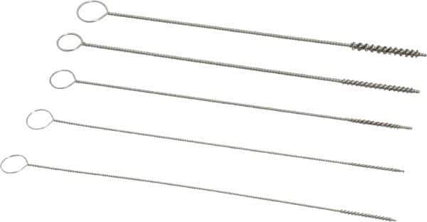 PRO-SOURCE - 5 Piece Stainless Steel Hand Tube Brush Set - 1/2" to 3/4" Brush Length, 4" OAL, 0.022" Shank Diam - Exact Tool & Supply