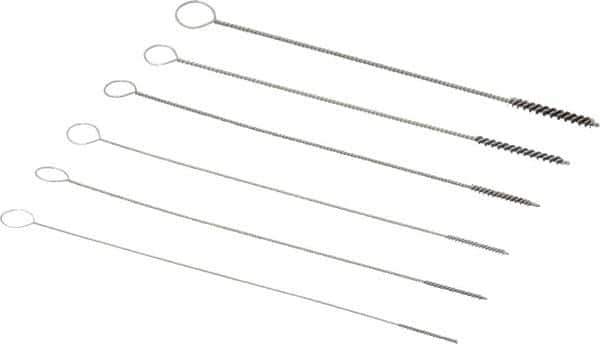 PRO-SOURCE - 6 Piece Nylon Hand Tube Brush Set - 1/2" to 3/4" Brush Length, 4" OAL, 0.022" Shank Diam - Exact Tool & Supply