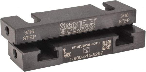 Snap Jaws - 4" Wide x 1.155" High x 0.55" Thick, Step Vise Jaw - Hard, Steel, Fixed Jaw, Compatible with 4" Vises - Exact Tool & Supply