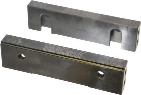Snap Jaws - 6" Wide x 1.53" High x 0.73" Thick, Step Vise Jaw - Hard, Steel, Fixed Jaw, Compatible with 6" Vises - Exact Tool & Supply