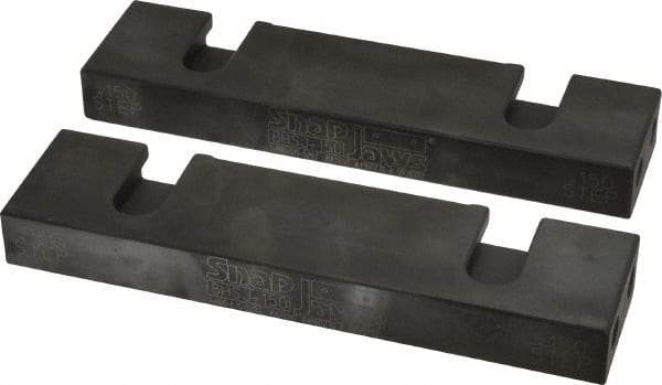 Snap Jaws - 8" Wide x 2.03" High x 0.98" Thick, Step Vise Jaw - Hard, Steel, Fixed Jaw, Compatible with 8" Vises - Exact Tool & Supply