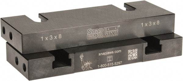 Snap Jaws - 8" Wide x 3" High x 1" Thick, Flat/No Step Vise Jaw - Soft, Steel, Fixed Jaw, Compatible with 8" Vises - Exact Tool & Supply