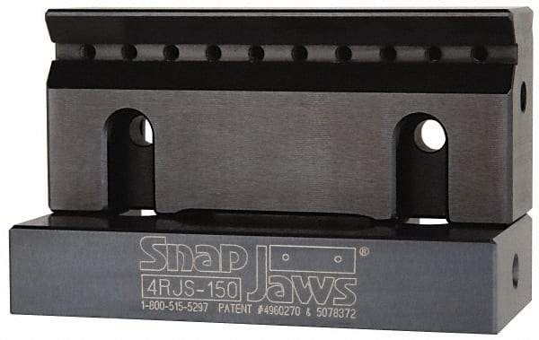 Snap Jaws - 4" Wide x 1-3/4" High x 1" Thick, V-Groove Vise Jaw - Steel, Fixed Jaw, Compatible with 4" Vises - Exact Tool & Supply