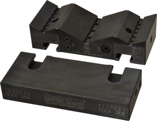Snap Jaws - 6" Wide x 2-1/2" High x 1-1/2" Thick, V-Groove Vise Jaw - Steel, Fixed Jaw, Compatible with 6" Vises - Exact Tool & Supply