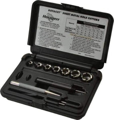 Hougen - 10 Piece, 8 to 20mm Cutter Diam, 1/4" Cutting Depth, High Speed Steel Annular Cutter Set - Bright Finish, 3/8" Shank Diam, 8, 10, 12, 14, 16, 18, 20mm Cutter Diams - Exact Tool & Supply