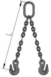 Pewag - 5' Long, 20,800 Lb Basket Capacity, 20,800 Lb Vertical Capacity, Alloy Steel Web Sling - DOG Chain Sling, 1/2" Diam Chain, Silver (Color), with 2 Grab Hooks & Master Link - Exact Tool & Supply