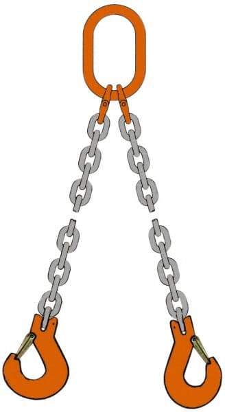 Pewag - 10' Long, 6,100 Lb Basket Capacity, 6,100 Lb Vertical Capacity, Alloy Steel Web Sling - DOS Chain Sling, 9/32" Diam Chain, Silver (Color), with 2 Sling Hooks & Master Link - Exact Tool & Supply