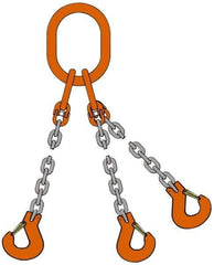 Pewag - 5' Long, 18,400 Lb Basket Capacity, 18,400 Lb Vertical Capacity, Alloy Steel Web Sling - TOG Chain Sling, 3/8" Diam Chain, Silver (Color), with 3 Grab Hooks & Master Link - Exact Tool & Supply