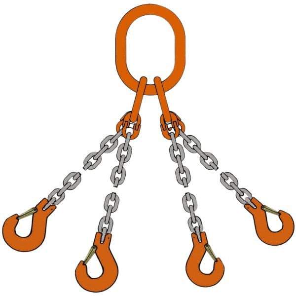Pewag - 10' Long, 5,500 Lb Basket Capacity, 5,500 Lb Vertical Capacity, Alloy Steel Web Sling - QOS Chain Sling, 7/32" Diam Chain, Silver (Color), with 4 Sling Hooks & Master Link - Exact Tool & Supply