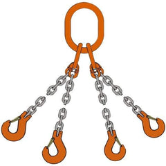 Pewag - 10' Long, 5,500 Lb Basket Capacity, 5,500 Lb Vertical Capacity, Alloy Steel Web Sling - QOS Chain Sling, 7/32" Diam Chain, Silver (Color), with 4 Sling Hooks & Master Link - Exact Tool & Supply