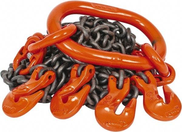 Pewag - 10' Long x 10" Wide, 7,000 Lb Basket Capacity, 7,000 Lb Vertical Capacity, Alloy Steel Web Sling - QOG Chain Sling, 7/32" Diam Chain, Self-Colored, with 4 Grab Hooks & Master Link - Exact Tool & Supply