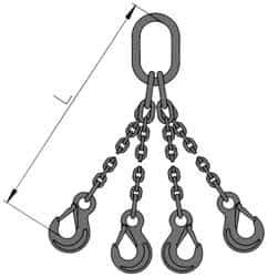 Pewag - 5' Long, 18,500 Lb Basket Capacity, 18,500 Lb Vertical Capacity, Stainless Steel Web Sling - QOS Chain Sling, 1/2" Diam Chain, Bright Polish, with 4 Sling Hooks & Master Link - Exact Tool & Supply