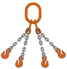 Pewag - 10' Long, 31,200 Lb Basket Capacity, 31,200 Lb Vertical Capacity, Alloy Steel Web Sling - QOS Chain Sling, 1/2" Diam Chain, Silver (Color), with 4 Sling Hooks & Master Link - Exact Tool & Supply
