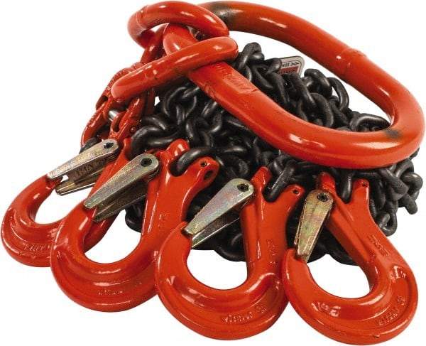 Pewag - 5' Long x 10" Wide, 7,000 Lb Basket Capacity, 7,000 Lb Vertical Capacity, Alloy Steel Web Sling - QOS Chain Sling, 7/32" Diam Chain, Self-Colored, with 4 Sling Hooks & Master Link - Exact Tool & Supply