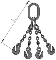 Pewag - 10' Long, 18,400 Lb Basket Capacity, 10,600 Lb Vertical Capacity, 4 Ply, Alloy Steel Web Sling - 10,600 Lb Choker Capacity, QOG Chain Sling, 3/8" Diam Chain, Blue, with 4 Grab Hooks & Master Link - Exact Tool & Supply