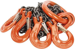 Pewag - 5' Long x 10" Wide, 11,200 Lb Basket Capacity, 11,200 Lb Vertical Capacity, Alloy Steel Web Sling - QOS Chain Sling, 9/32" Diam Chain, Self-Colored, with 4 Sling Hooks & Master Link - Exact Tool & Supply