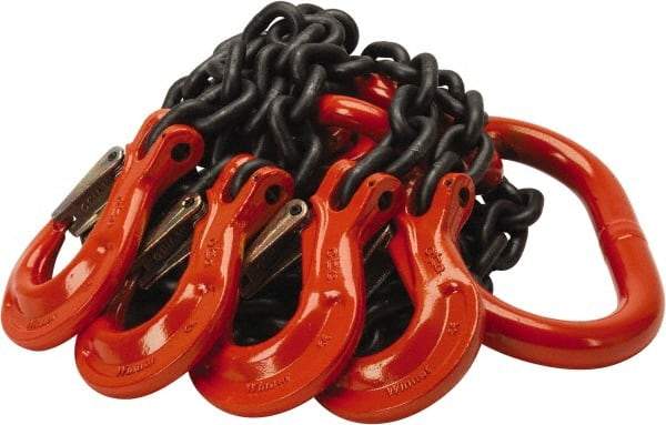 Pewag - 5' Long x 10" Wide, 22,800 Lb Basket Capacity, 22,800 Lb Vertical Capacity, Alloy Steel Web Sling - QOS Chain Sling, 3/8" Diam Chain, Self-Colored, with 4 Sling Hooks & Master Link - Exact Tool & Supply