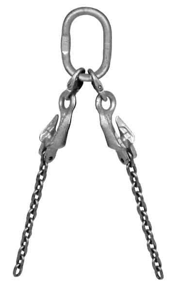 Pewag - 5' Long, 9,100 Lb Basket Capacity, 9,100 Lb Vertical Capacity, Alloy Steel Web Sling - TOG Chain Sling, 9/32" Diam Chain, Silver (Color), with Grab Hooks, Master Link & 3 Shortening Hooks - Exact Tool & Supply