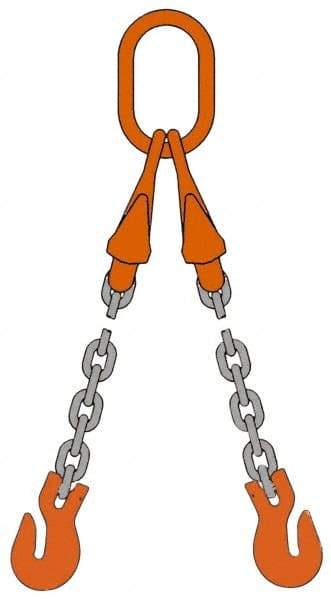 Pewag - 5' Long x 10" Wide, 7,500 Lb Basket Capacity, 7,500 Lb Vertical Capacity, Alloy Steel Web Sling - DOG Chain Sling, 9/32" Diam Chain, Self-Colored, with 2 Grab Hooks, Master Link & 2 Shortening Hooks - Exact Tool & Supply