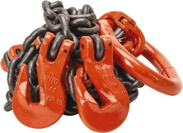 Pewag - 5' Long x 10" Wide, 15,200 Lb Basket Capacity, 15,200 Lb Vertical Capacity, Alloy Steel Web Sling - DOG Chain Sling, 3/8" Diam Chain, Self-Colored, with 2 Grab Hooks, Master Link & 2 Shortening Hooks - Exact Tool & Supply