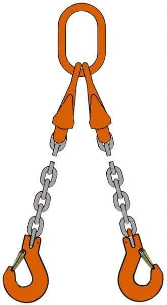 Pewag - 5' Long, 12,300 Lb Basket Capacity, 12,300 Lb Vertical Capacity, Alloy Steel Web Sling - DOS Chain Sling, 3/8" Diam Chain, Silver (Color), with 2 Sling Hooks, Master Link & 2 Shortening Hooks - Exact Tool & Supply