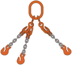 Pewag - 5' Long x 10" Wide, 7,000 Lb Basket Capacity, 7,000 Lb Vertical Capacity, Alloy Steel Web Sling - TOG Chain Sling, 7/32" Diam Chain, Self-Colored, with Grab Hooks, Master Link & 3 Shortening Hooks - Exact Tool & Supply