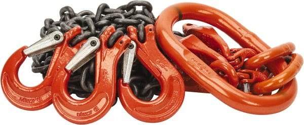 Pewag - 5' Long x 10" Wide, 7,000 Lb Basket Capacity, 7,000 Lb Vertical Capacity, Alloy Steel Web Sling - TOS Chain Sling, 7/32" Diam Chain, Self-Colored, with 3 Sling Hooks, Master Link & 3 Shortening Hooks - Exact Tool & Supply