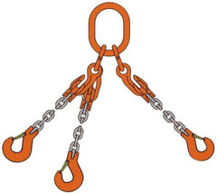 Pewag - 5' Long, 18,400 Lb Basket Capacity, 18,400 Lb Vertical Capacity, Alloy Steel Web Sling - TOS Chain Sling, 3/8" Diam Chain, Silver (Color), with 3 Sling Hooks, Master Link & 3 Shortening Hooks - Exact Tool & Supply