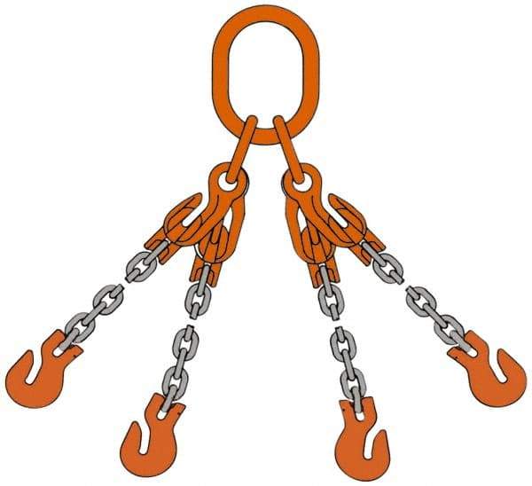Pewag - 5' Long x 10" Wide, 11,200 Lb Basket Capacity, 11,200 Lb Vertical Capacity, Alloy Steel Web Sling - QOG Chain Sling, 9/32" Diam Chain, Self-Colored, with 4 Grab Hooks, Master Link & 4 Shortening Hooks - Exact Tool & Supply
