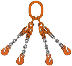 Pewag - 5' Long x 10" Wide, 11,200 Lb Basket Capacity, 11,200 Lb Vertical Capacity, Alloy Steel Web Sling - QOG Chain Sling, 9/32" Diam Chain, Self-Colored, with 4 Grab Hooks, Master Link & 4 Shortening Hooks - Exact Tool & Supply