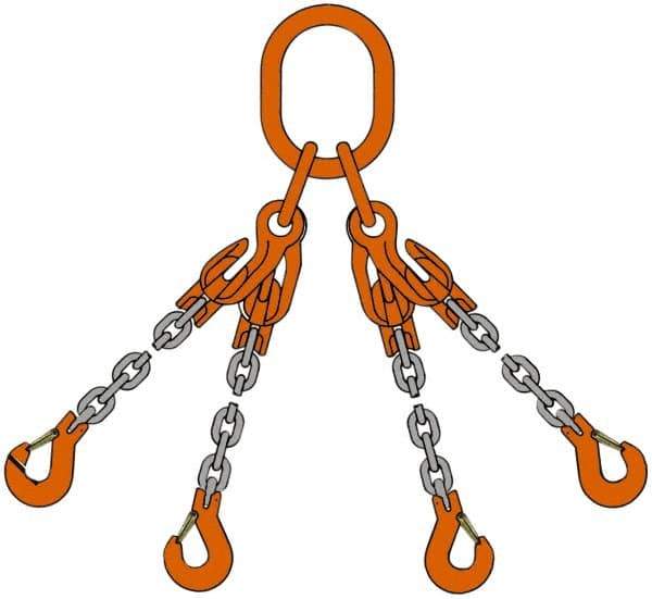 Pewag - 5' Long x 10" Wide, 11,200 Lb Basket Capacity, 11,200 Lb Vertical Capacity, Alloy Steel Web Sling - QOS Chain Sling, 9/32" Diam Chain, Self-Colored, with 4 Sling Hooks, Master Link & 4 Shortening Hooks - Exact Tool & Supply