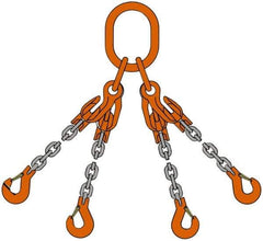 Pewag - 5' Long x 10" Wide, 39,000 Lb Basket Capacity, 39,000 Lb Vertical Capacity, Alloy Steel Web Sling - QOS Chain Sling, 1/2" Diam Chain, Self-Colored, with 4 Sling Hooks, Master Link & 4 Shortening Hooks - Exact Tool & Supply