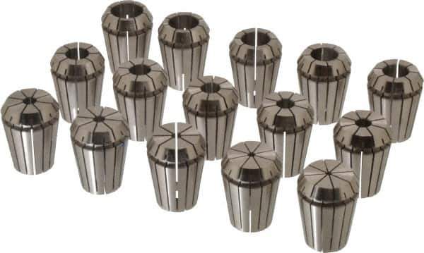 ETM - 15 Piece, 1/16" to 5/8" Capacity, ER Collet Set - Increments of 1mm, Series ER25 - Exact Tool & Supply