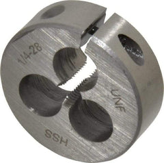 Interstate - 1/4-28 UNF Thread, 1-1/2" Outside Diam High Speed Steel Round Die - Right Hand Thread, Adjustable - Exact Tool & Supply
