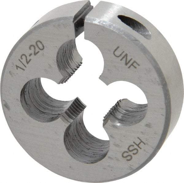 Interstate - 1/2-20 UNF Thread, 1-1/2" Outside Diam High Speed Steel Round Die - Right Hand Thread, Adjustable - Exact Tool & Supply